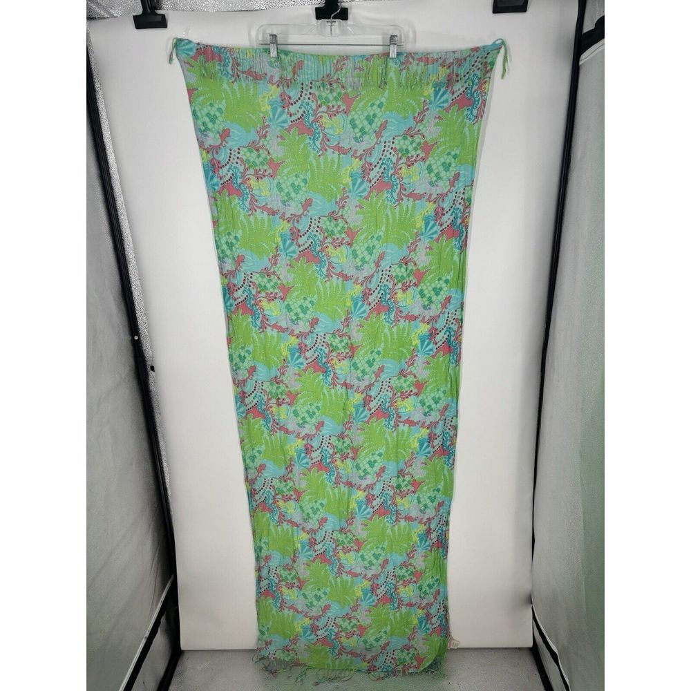 Lilly Pulitzer Murfee Scarf Wrap Fringe Floral Printed Rayon Colorful Pink Green - Picture 2 of 5